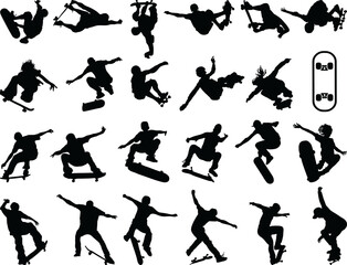 Black silhouettes of skate jumpers 