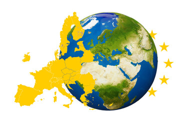 simplified map with borders of the European Union Europe EU and stars and planet earth, globe focus on Europe, elements of this image furnished by NASA