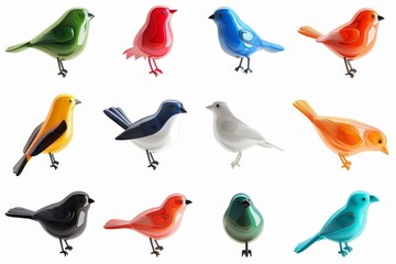 Fototapeta premium Bird icon isolated, glossy plastic 3d color birds illustration, realistic style animal, popular bird