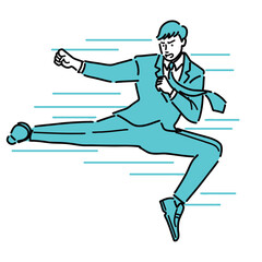 Obraz premium 飛び蹴りしているスーツ姿の男性 