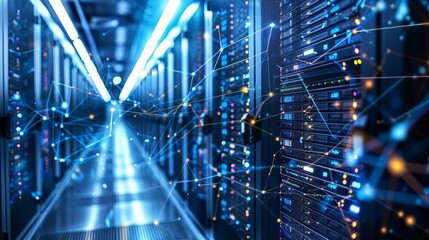 High-Tech Data Center with Interactive Network Visualization