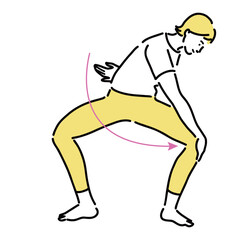 左に深く回旋腰割りをしている若い女性
