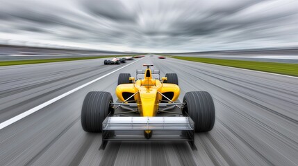 High-Speed Racing Action at a Formula One Event on a Cloudy Day