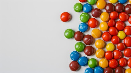 Obraz premium Smarties in corner, rounded colorful candies isolated on white background. 