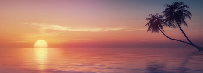 Palm Trees at Sunset Over the Ocean