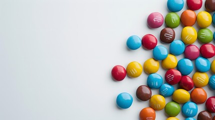 Smarties in corner, rounded colorful candies isolated on white background. 