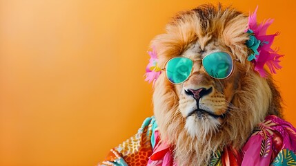 Cool Lion with Sunglasses and Flowers