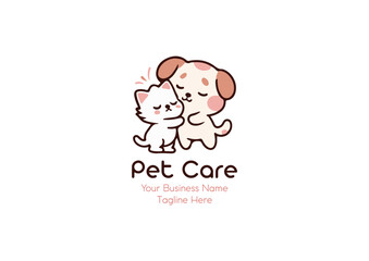 Pet logo design, Cute puppy hugs cat logo illustration design Pet care logo for packaging design, Cute Pet Lovers Cat and Dog editable vector Logo Design