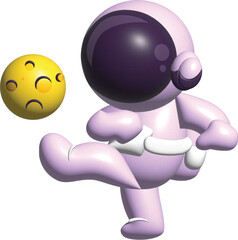 3d kawai illustration of astronaut kicking planet ball