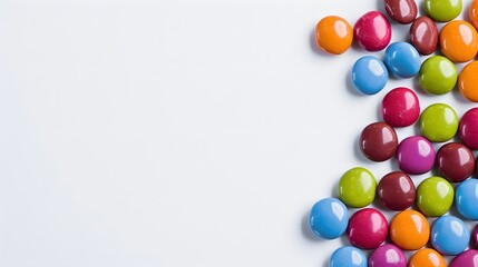 Smarties in corner, rounded colorful candies isolated on white background. 