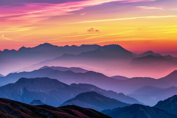Misty Mountain Ranges at Sunset