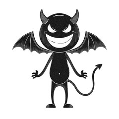 悪い笑顔を浮かべる悪魔のキャラクターのシルエットのイラスト　白背景の切り抜き