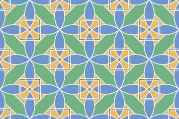 Fototapeta premium Bright seamless geometric ornamental pattern. Tile mosaic repeatable texture. Colorful ornate vintage background