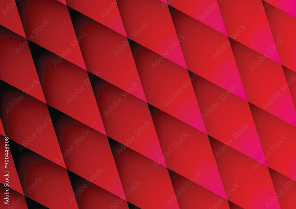 Wall mural Modern red geometric pattern. 3D abstract design with diamond shapes and vibrant gradients