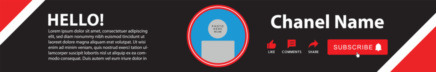 Tube Channel Cover. Header Banner. Social Media Channel Platform Banner with Transparent Background. Vector illustration