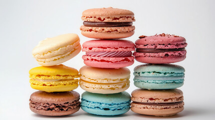 Fototapeta premium Colorful macaron stack on solid white background, single object