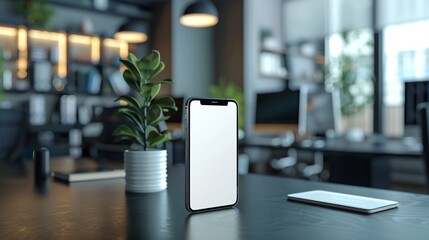 Elegant White Screen Mobile Phone for Office Advertisement Background