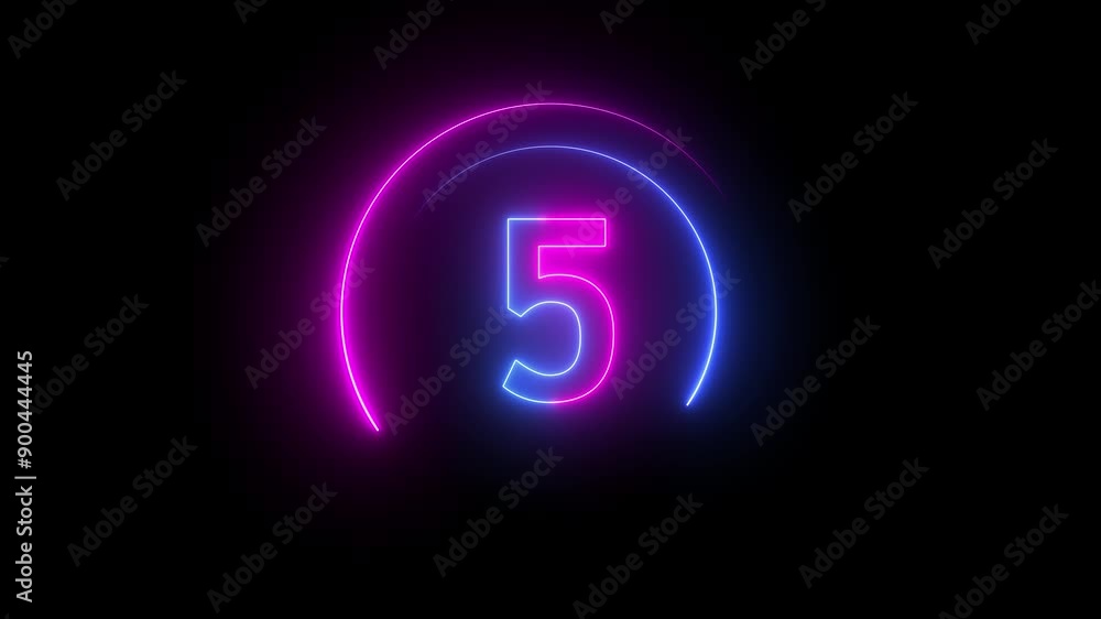 Poster neon light countdown timer 10 second from 10 to 0 .