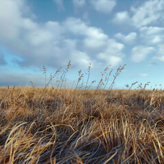 Fototapeta premium mid-day in grasslands during winter low Angle 