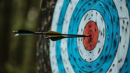 Precise Central Focus: Arrow Tail Feather Nocked at the Center of the Target