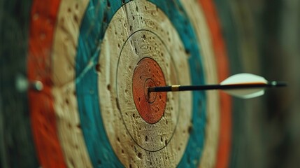 Precise Central Focus: Arrow Tail Feather Nocked at the Center of the Target