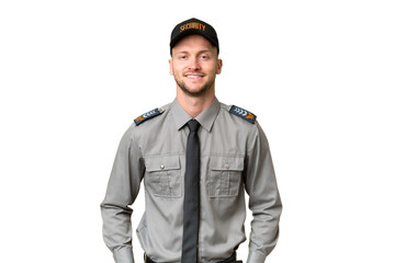 Fototapeta premium Young security caucasian man over isolated background laughing