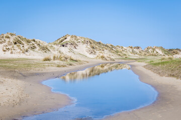 Landscape with sand dunes atthe wadden islands in the Netherlands.