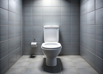 Clean white toilet with closed lid and modern design sits alone in a private bathroom stall with tiled walls and a gray floor.