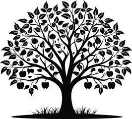 Black and white apple tree silhouette