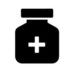 Obraz premium Prescription bottle icon in black silhouette on white background 