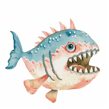recommend clip art: A cartoon fish with a big mouth and red and blue fins