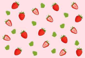 Strawberry seamless pattern background. Ripe strawberry. Red berry fruit. Vector illustration.