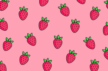 Strawberry seamless pattern background. fruit cartoon. Red ripe strawberry. Vector illustration.