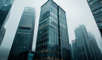 Fototapeta premium Skyscrapers In A Foggy City