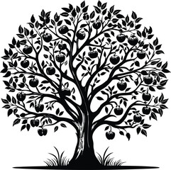 Obraz premium Black and white apple tree silhouette