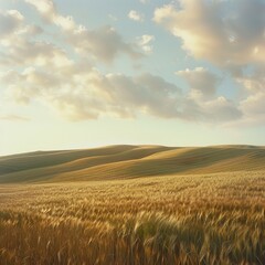 Obraz premium Wide view of a rolling wheat field. 