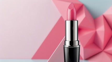 Pink Lipstick on Geometric Background