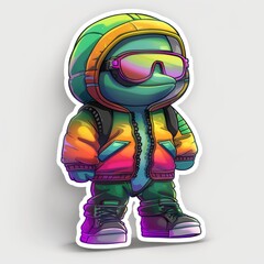 Obraz premium Cool Dolphin Character Wearing a Rainbow Jacket and Goggles