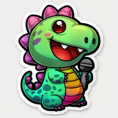 Obraz premium Cute Cartoon Dinosaur Singing with Microphone