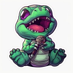 Obraz premium Cute Dinosaur Singing into Microphone