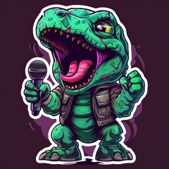 Obraz premium Rockstar Dinosaur with Microphone