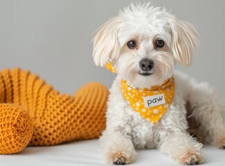 White Dog Wearing Yellow Bandana