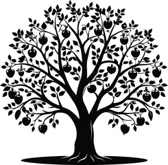 Black and white apple tree silhouette