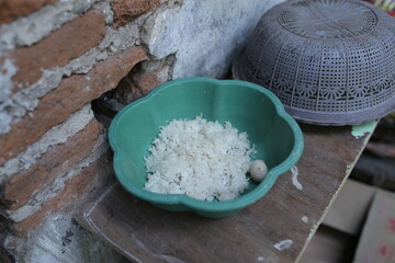 Nasi angking is stale dried rice in the sun