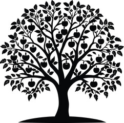 Black and white apple tree silhouette