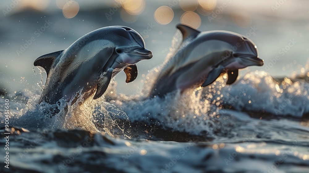 Wall mural two dolphins leaping through waves