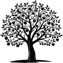 Black and white apple tree silhouette