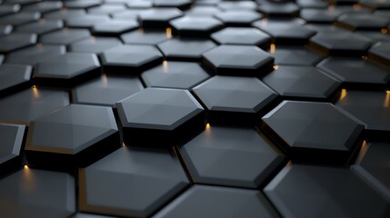 Abstract Black Hexagon Pattern with Glowing Edges