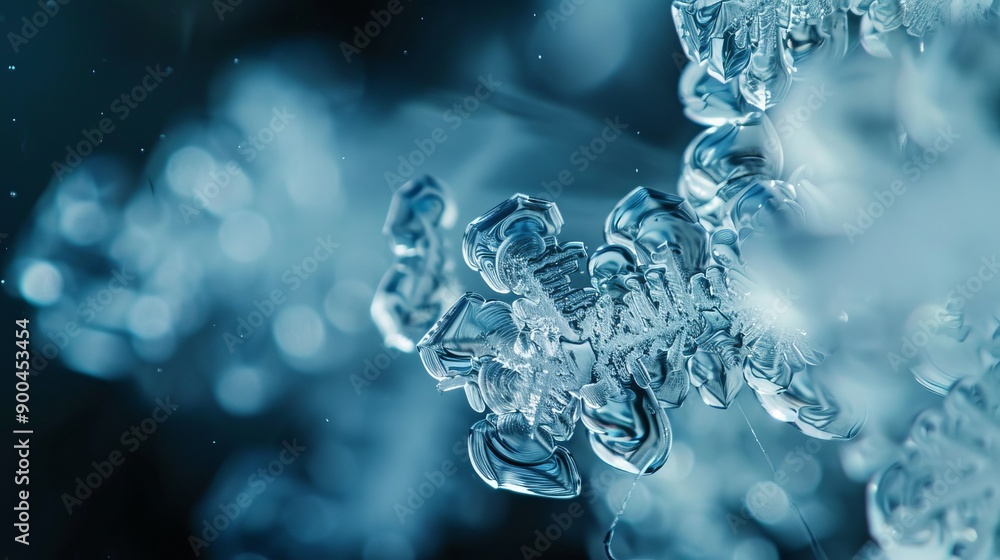 Poster close-up view of intricate snowflakes showcasing unique crystalline structures in winter light
