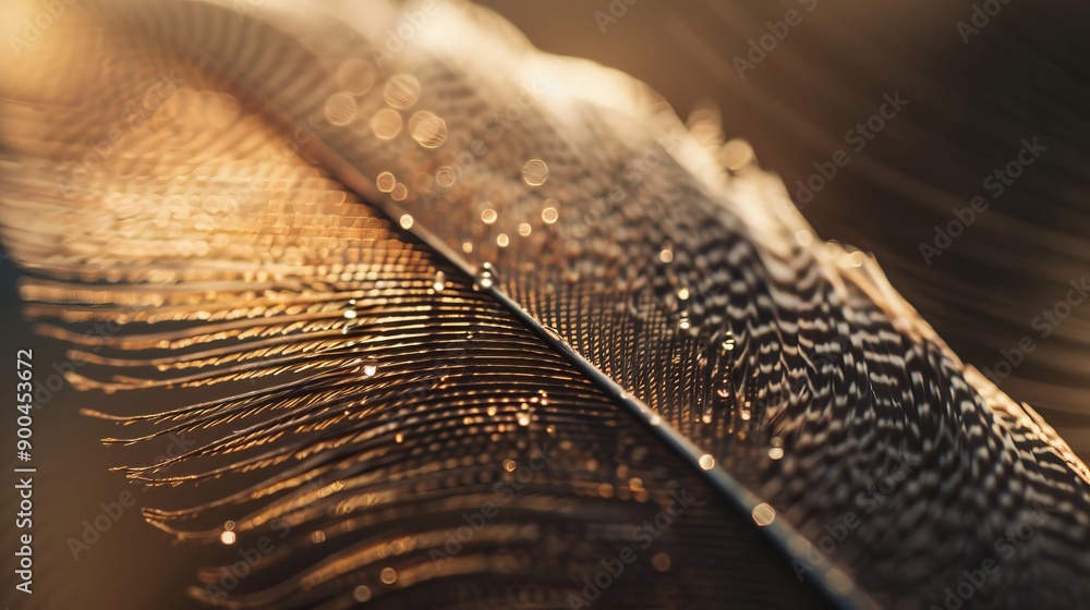Poster delicate patterns and reflections on a spider web illuminated by warm light